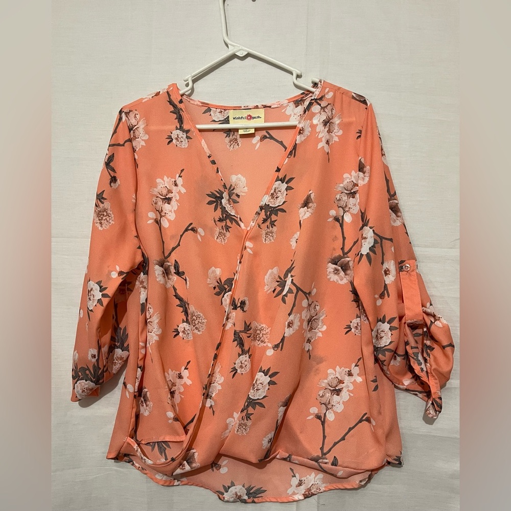 Wishful Park Floral Wrap Blouse - Coral